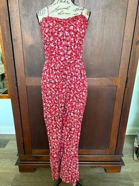 Women’s Red Floral Strap Jumpsuit